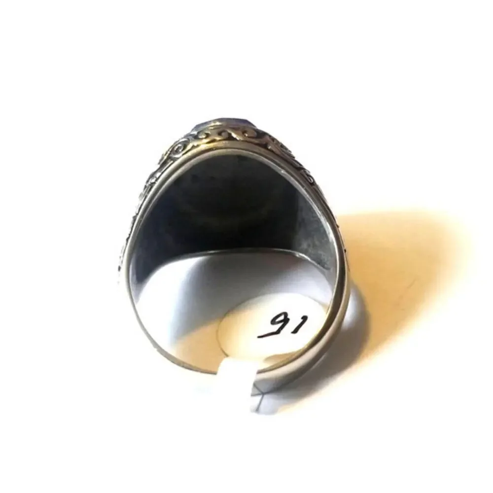 Stainless steel blue Sapphire ring‎ size 9